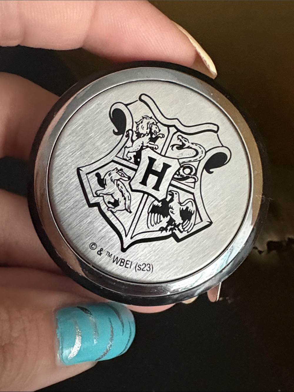 Round Silver Compact Measure Tape with Hogwarts Crest